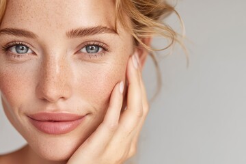 Beautiful millennial woman applying antiaging skincare routine in a serene indoor setting during daytime