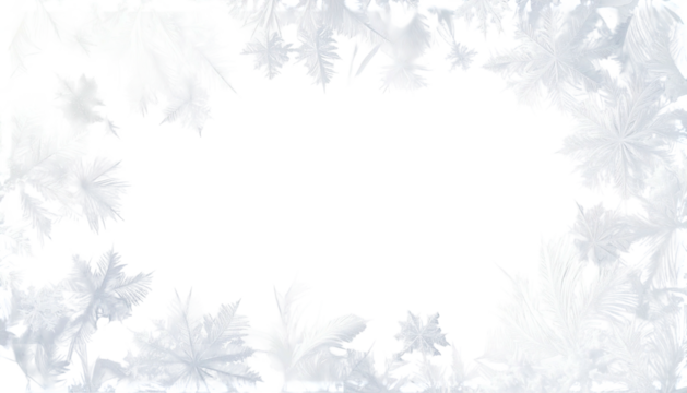 Frame of icy, decorative snowflake patterns on a dark background