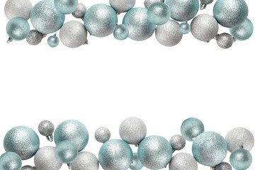 Teal and silver ornaments on white edges, isolated, PNG