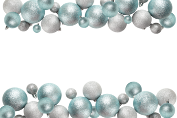 Teal and silver ornaments on white edges, isolated, PNG