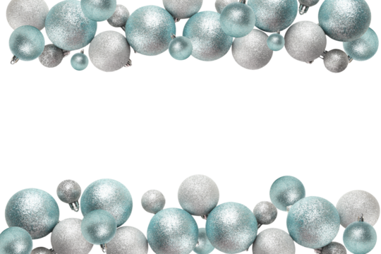 Teal and silver ornaments on white edges, isolated, PNG