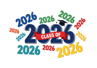 Class of 2026 graduation design with cap isolated on transparent background, celebrating the graduating class and their achievements