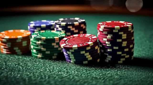 Stacks of poker chips ready for an exciting game night at the casino table filled with anticipation and strategy