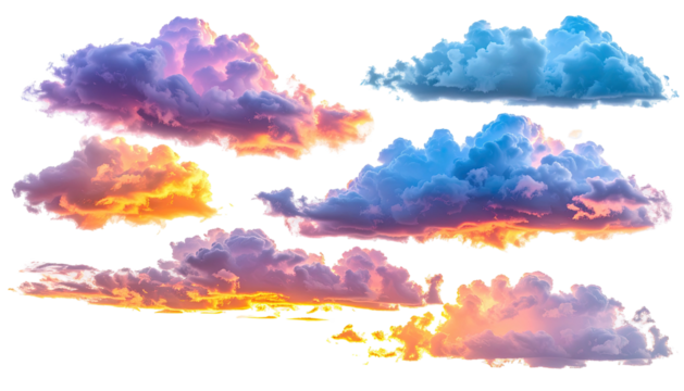 Colorful, isolated clouds against black, vibrant gradient lighting