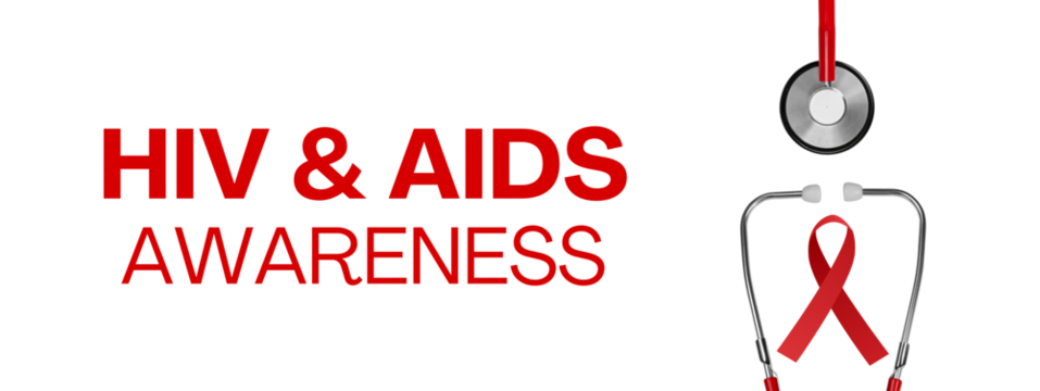 Stethoscope and red ribbon on white background, isolated, PNG