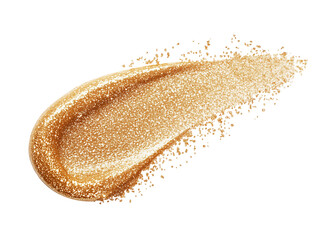 Yellow gold texture swatch. Close-up of smear with glitter and full coverage effect. Isolated element for design with clear even edge on transparent background