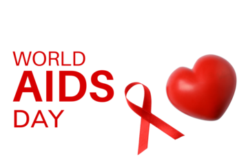 Red heart and ribbon for AIDS awareness, isolated, PNG