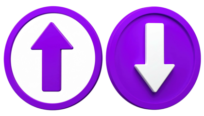 Purple up/down arrow icons. One arrow pointing upward, and the other downward, on circles
