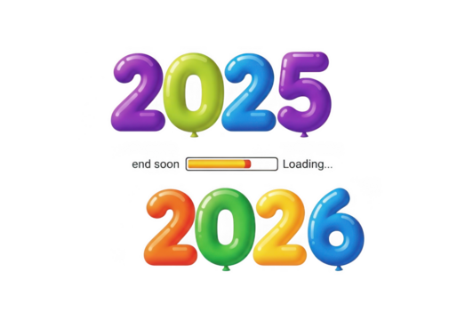 Loading bar with 2025 and 2026 balloon numbers isolated on transparent background a concept of the transition from one year to the next