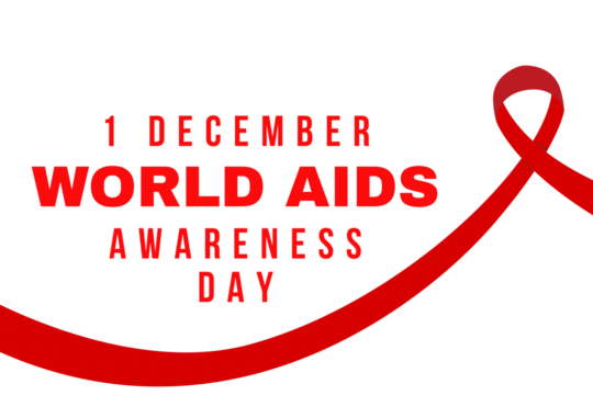 Design featuring red ribbon with awareness text, isolated, PNG - Powered by Adobe