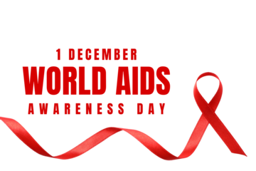 Red ribbon on white for World AIDS Day, isolated, PNG