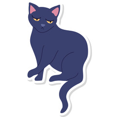 Sad Blue Cat Sitting Motionless Against White Background with a Faint White Outline