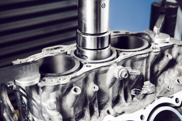 Service Boring under the piston after engine sleeve using machine with Computer Numerical Control. Engine cylinder boring on cnc machine.