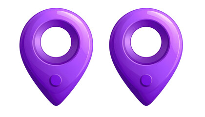 Two purple map pin icons with circular centers and dot bases, against a black background