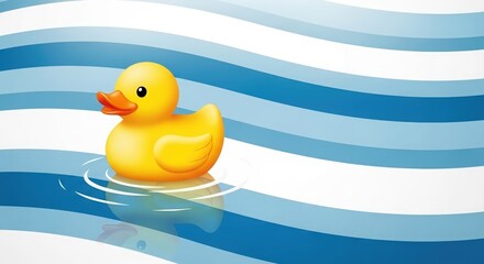 Floating yellow duck on stylized striped water surface — highlighting leisure, imagination, and cheerful atmosphere