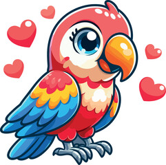 Cute Cartoon Parrot with Hearts illustration