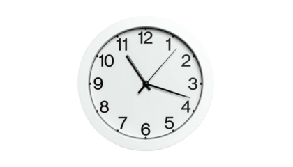 Round, white clock showing approximately 1018