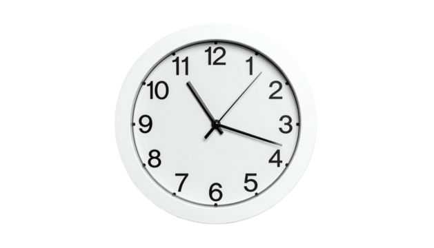 Round, white clock showing approximately 1018