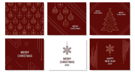 Christmas Card Designs Festive Greetings with Geometric Christmas Tree and Baubles, Merry Christmas & Happy New Year
