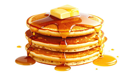 Stacked pancakes, butter melting with syrup, golden brown