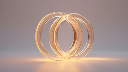 Two interlocking glass rings with warm light