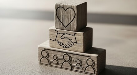 Wooden blocks illustrating empathy in leadership — highlighting emotional intelligence, trust, and collaborative teamwork