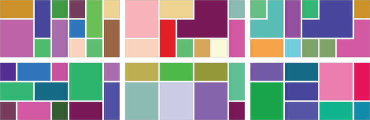 Naklejka premium Intricate abstract mosaic of diverse colorful geometric shapes, rectangles, and squares in a grid on a