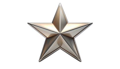 Metallic five-pointed star, beige to silver gradient. Centered, on black background.  Slight 3D effect with shadowed edges