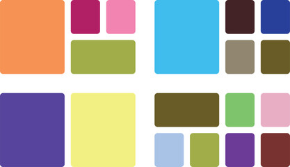 Four color palettes with rounded squares and rectangles in a grid layout on a