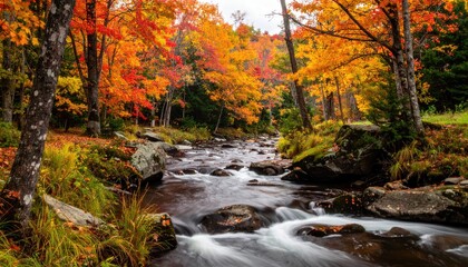 Obraz premium Autumnal stream winds through colorful forest