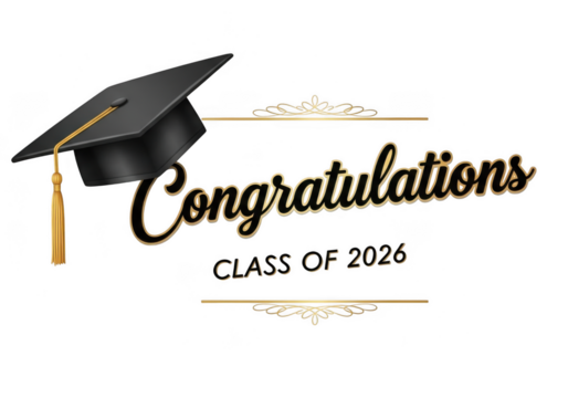Celebrate the class of 2026 with this graduation design isolated on transparent background featuring a graduation cap and elegant typography