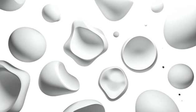 Abstract pattern of white, three-dimensional blobs against a solid black backdrop creates a modern, fluid visual