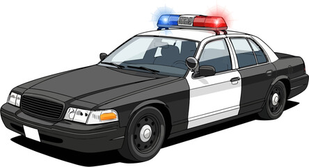 Naklejka premium Police Car Law Enforcement Security Patrol Vehicle With Siren Lights Vector Illustration