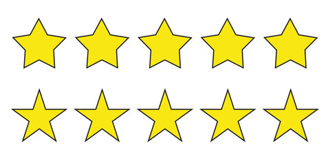 Five stars rate icon. Rating stars. Feedback set vector. 5 stars customer product rating review flat icon. Customer review with five stars. Service satisfaction, quality, good rate. 