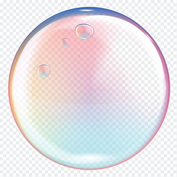Realistic colorful soap bubbles isolated on transparent background