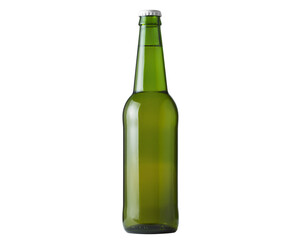 Green traditional bottle of full alcohol beer without label