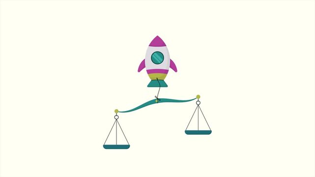 Animation video of the height of justice law, scales tied to a rocket animation. for world justice day video