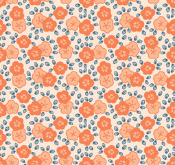 Japanese Round Flower Leaf Vector Seamless Pattern