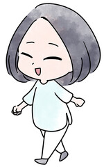 散歩する女性の水彩イラスト