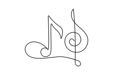 Minimalist continuous line drawing of a music note on a white background, perfect for creative and musical design concepts