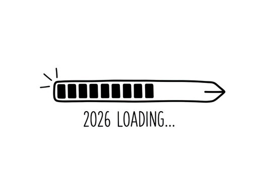 Anticipating 2026 a minimalist loading bar illustration, symbolizing the upcoming year with a playful, handdrawn aesthetic isolated on transparent background