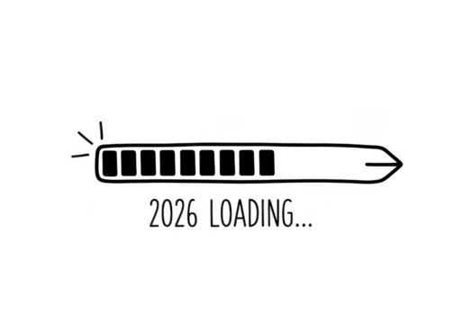 Anticipating 2026 a minimalist loading bar illustration, symbolizing the upcoming year with a playful, handdrawn aesthetic isolated on transparent background