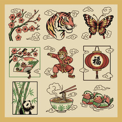 set of vintage cinese asset