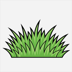 A vibrant green cartoon grass graphic with sharp blades against a clean white background.