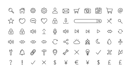 Collection of hand drawn doodle icons representing various concepts for web design and applications