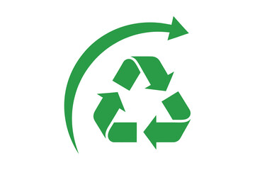 Obraz premium Green recycling symbol with a curved arrow indicating a cycle, vector art, symbolic Logo