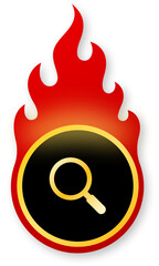 Shiny Gold Magnifying Glass Icon on Fire for Black Friday Deal Search