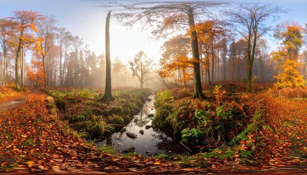 Autumnal forest stream panorama
