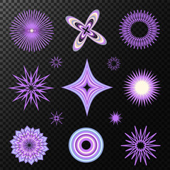 Stylized abstract elements in purple shades. A set of various geometric shapes. Isolated elements for web design, graphic design, logos, illustrations, posters and other for a modern and stylish look