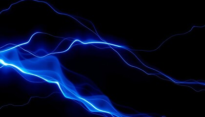 Fototapeta premium Abstract blue electric energy streaks across dark background, vibrant and dynamic, lines, lightning